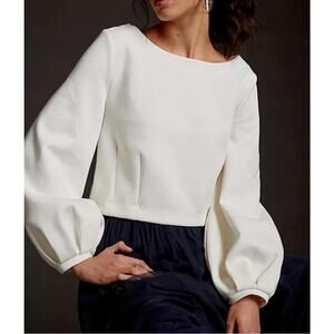 New Antropologie Mauve Tie Back Ponte Pullover‎ Ivory  Top Long Sleeve Size XS